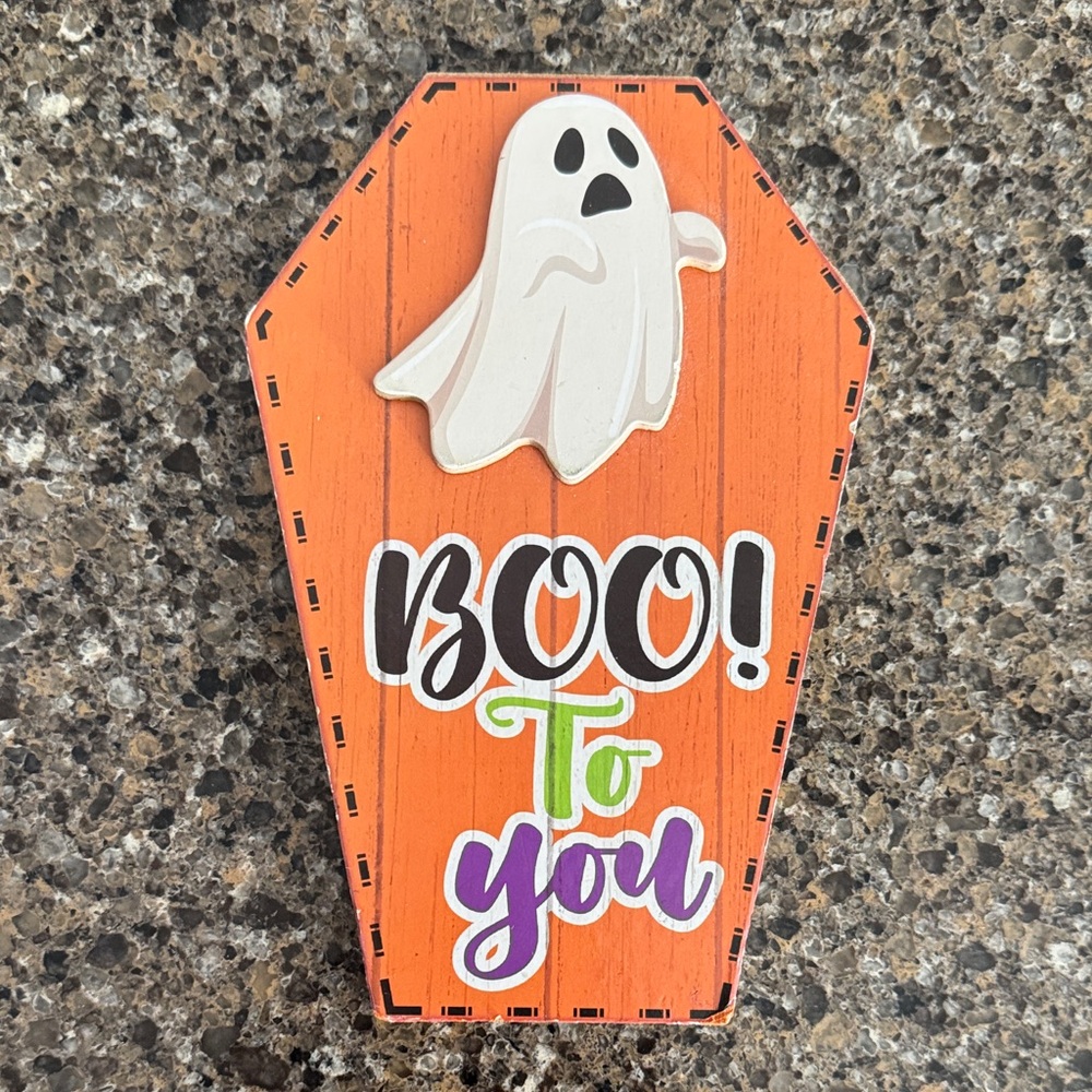 NEW Halloween Ghost Coffin Sign - Orange and White